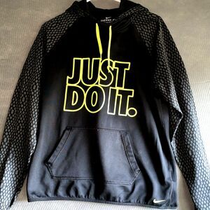 Nike Therma Fit Womens Just Do It Black/ Neon Yellow Hoodie  715595 -Size: L